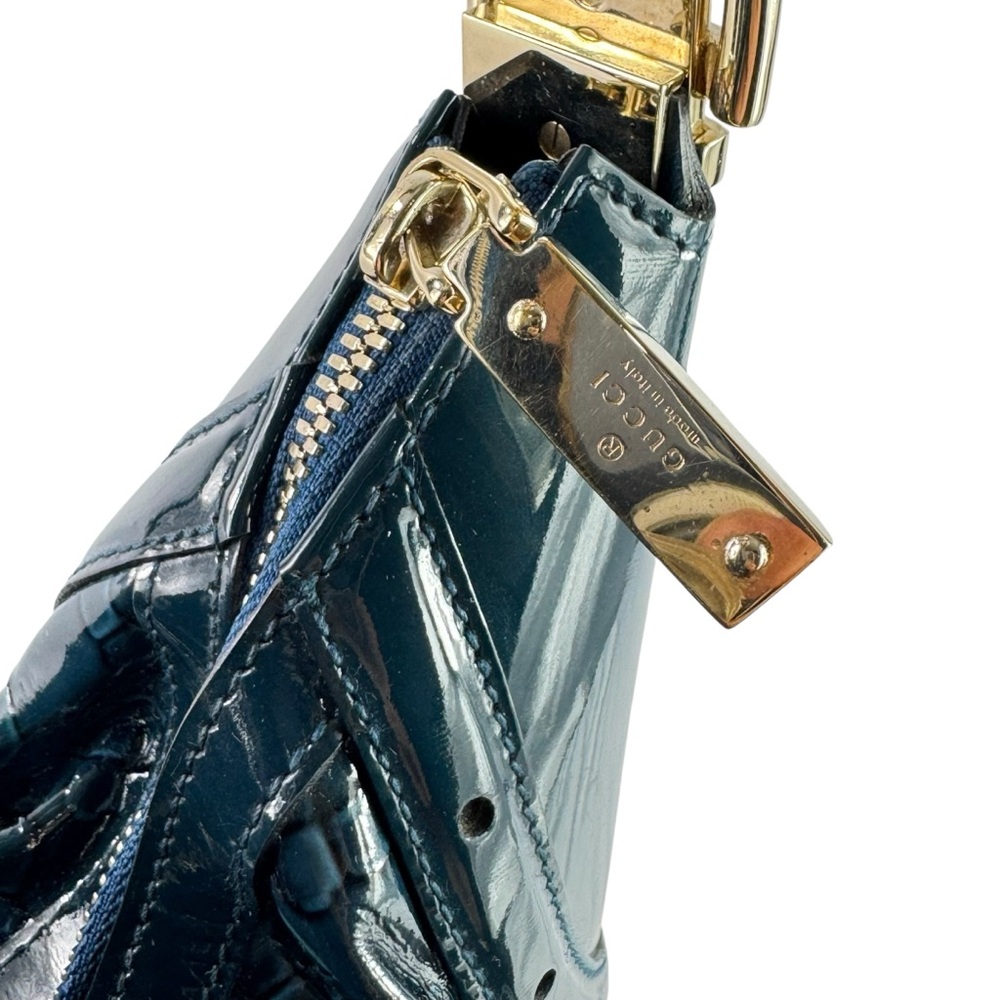GUCCI Blue Patent Leather Horsebit Glam Hobo Tote Shoulder Bag Made in Italy - Picture 13 of 17